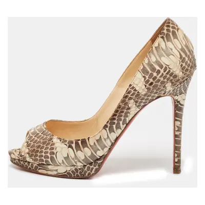 Christian Louboutin Beige Python Leather Lady Peep Peep Toe Pumps Size