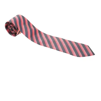 Boss by Hugo Boss Red and Navy Blue Diagonal Striped Silk Jacquard Tie