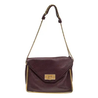 Chloe Purple Pebbled Leather Medium Sally Flap Shoulder Bag