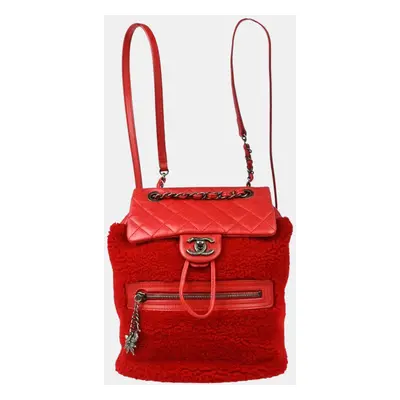 Chanel Red Sheepskin Lambskin Backpack