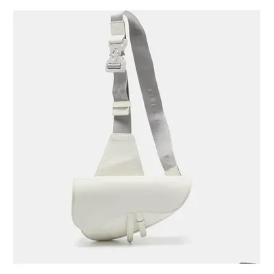 Dior White Leather Saddle Bag