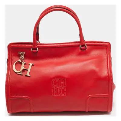 CH Carolina Herrera Red Leather East/West Logo Charm Tote