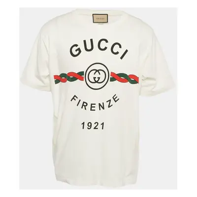 Gucci White Logo Print Cotton Crew Neck T-Shirt