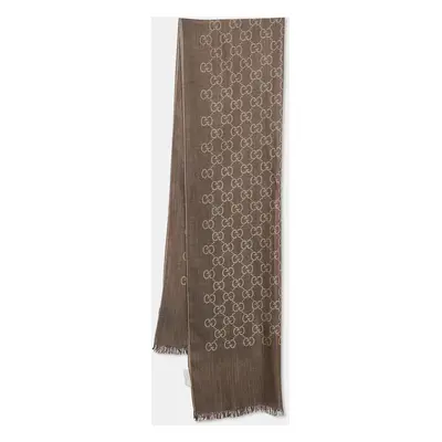 Gucci Brown GG Jacquard Wool Blend Scarf