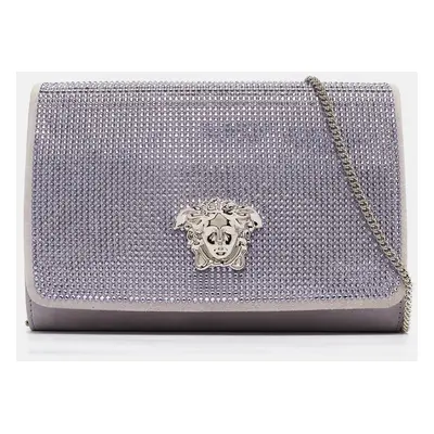 Versace Lavender Suede Crystal Embellished Palazzo Medusa Chain Clutch