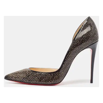 Christian Louboutin Black/Beige Laser Cut Patent Leather Iriza Pumps Size 37.5