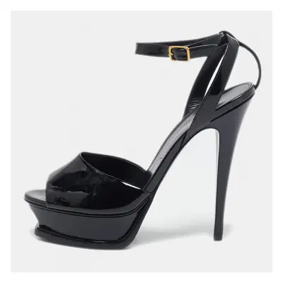 Saint Laurent Black Patent Leather Tribute Lips Platform Sandals Size