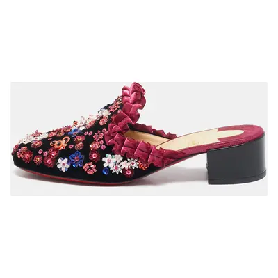 Christian Louboutin Multicolor Velvet Flower Embellished Mules Size 38.5