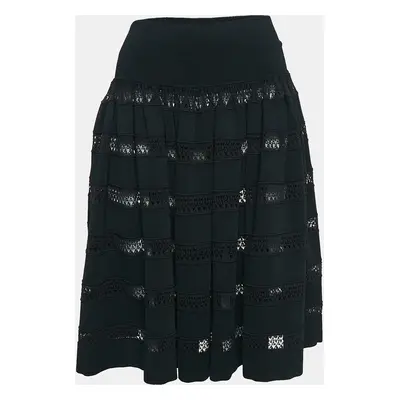 Alaia Black Sheer Stripe Knit Flared Short Skirt