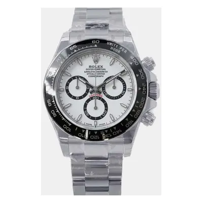 Rolex White Stainless Steel Cosmograph Daytona Automatic Men's Wristwatch mm