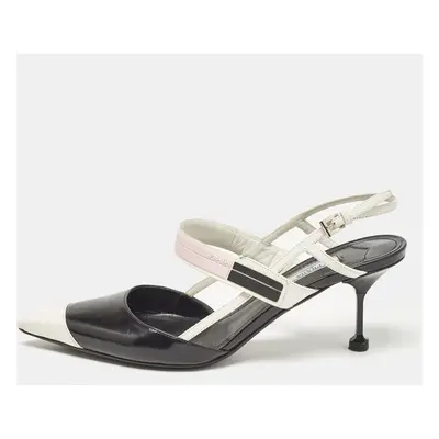 Prada Black/White Leather and Rubber Pointed Toe Slingback Pumps Size