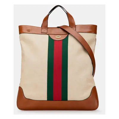 Gucci Beige Brown Large Canvas Web Satchel