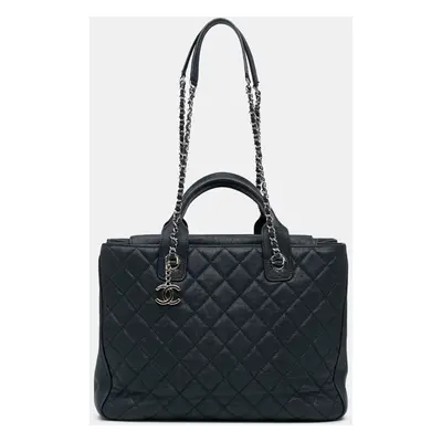 Chanel Navy Blue Quilted Caviar Urban Large Companion Tote Bag