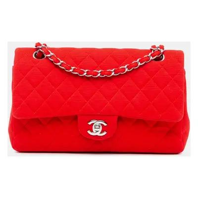 Chanel Red Jersey Medium Classic Double Flap Shoulder Bag