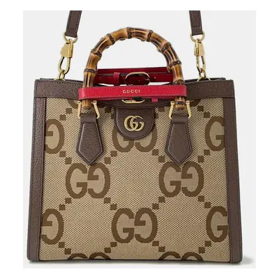 Gucci Beige/Brown Canvas Leather Jumbo GG Bamboo Tote Bag