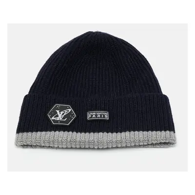 Louis vuitton Navy Blue Logo Applique Wool Rib Knit Beanie