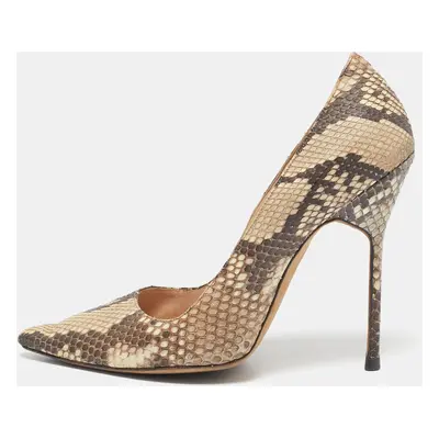 Manolo Blahnik Brown/Beige Python Leather BB Pointed Toe Pumps Size