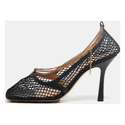 Bottega Veneta Black Mesh and Leather Stretch Ankle Strap Pumps Size