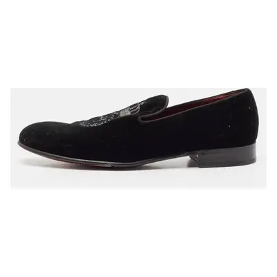 Dolce & Gabbana Black Velvet Embroidered Smoking Slippers Size