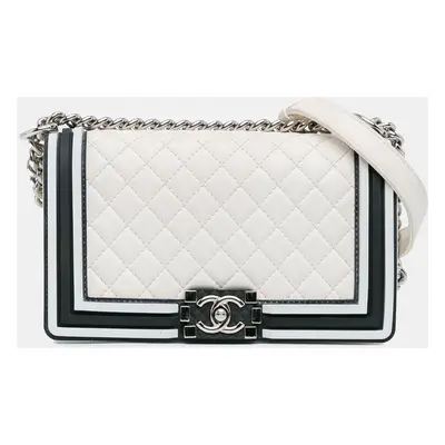 Chanel White Lambskin and Rubber Medium Boy Flap Bag