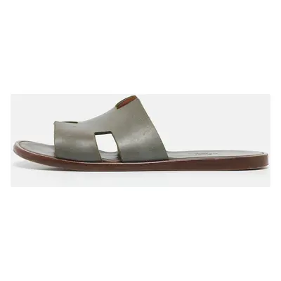 Hermes Grey Leather Izmir Flat Sandals Size