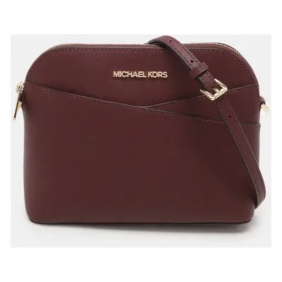 Michael Kors Burgundy Leather Medium Jet Set Travel Dome Crossbody Bag