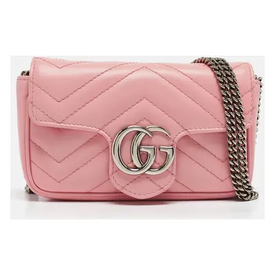 Gucci Pink Matelassé Leather GG Marmont Super Mini Shoulder Bag