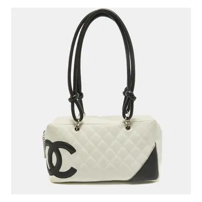 Chanel White/Black Quilted Leather Cambon Ligne Bowler Bag