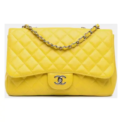 Chanel Yellow Caviar Leather Jumbo Classic Flap Bag