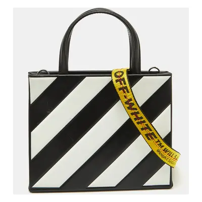 Off-White Black/White Diagonal Striped Leather Tote