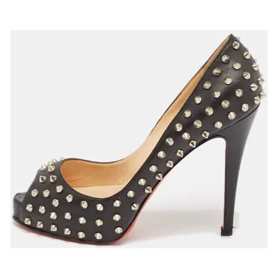 Christian Louboutin Black Leather Very Prive Spikes Pumps Size