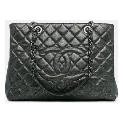 Chanel Grey Metallic Caviar Grand Shopping Tote