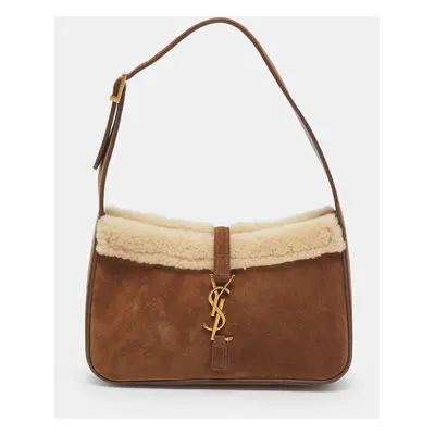 Saint Laurent Brown Suede and Shearling LE À Shoulder Bag