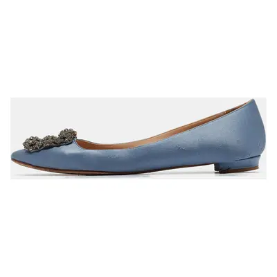 Manolo Blahnik Blue Satin Hangisi Ballet Flats Size