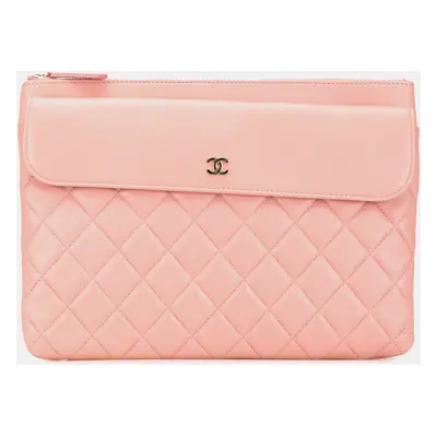 Chanel Pink Medium Quilted Lambskin Flap O Case Clutch