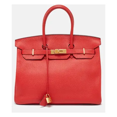 Hermes Rouge Casaque Togo Leather Gold Finish Birkin Bag