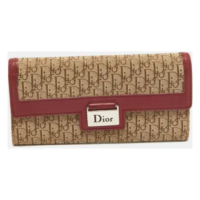 Dior Red/Beige Oblique Fabric and Leather Street Chic Wallet