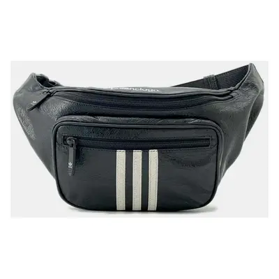 Balenciaga x Adidas Black/White Leather Three Stripe Logo Belt Bag