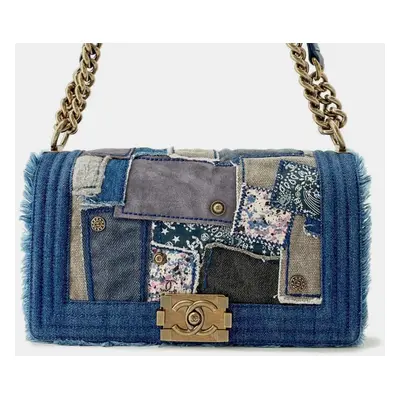 Chanel Boy Chanel Patchwork Chain shoulder Bag Blue Denim