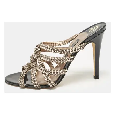 Gina Rose Gold Leather Crystal Embellished Slide Sandals Size