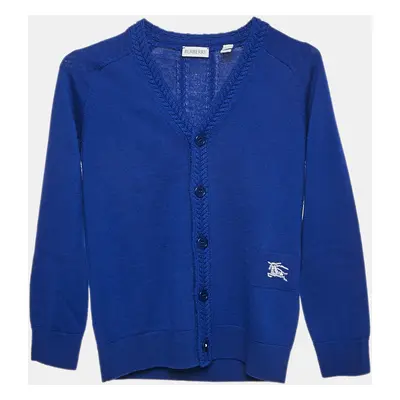 Burberry Kids Blue Gingham Cable Wool Cardigan Yrs