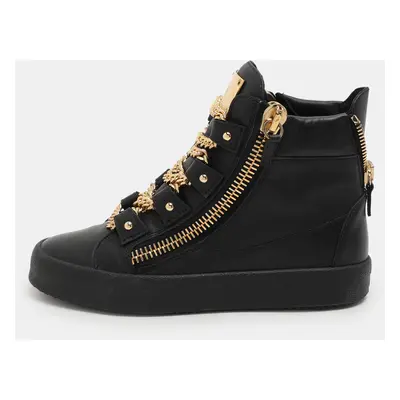 Giuseppe Zanotti Black Leather London Birel Chain Embellished High Top Sneakers Size