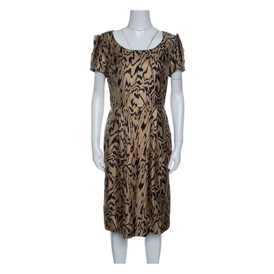 Temperley London Brown and Black Printed Silk Short Sleeve Dress