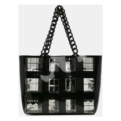 Chanel Black Vinyl Coco Window Tote