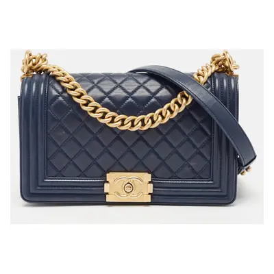 Chanel Navy Blue Quilted Leather Boy Flap Bag