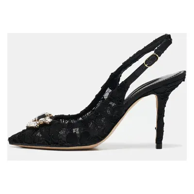 Dolce & Gabbana Black Lace Crystals Embellished Slingback Pumps Size