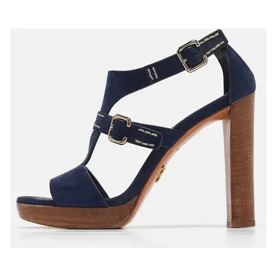 Prada Navy Blue Nubuck Leather Platform Sandals Size