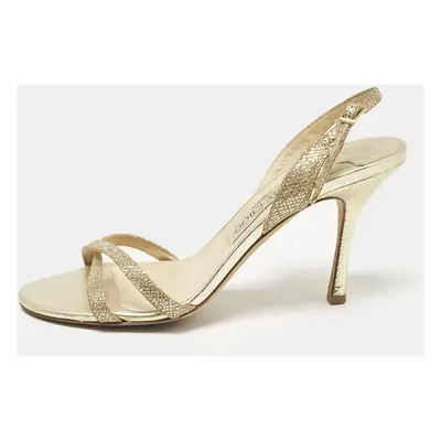 Jimmy Choo Gold Leather and Glitter India Slingback Sandals Size 37.5