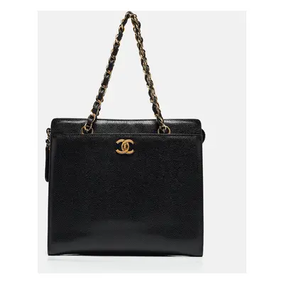 Chanel Black Caviar Leather CC Chain Tote