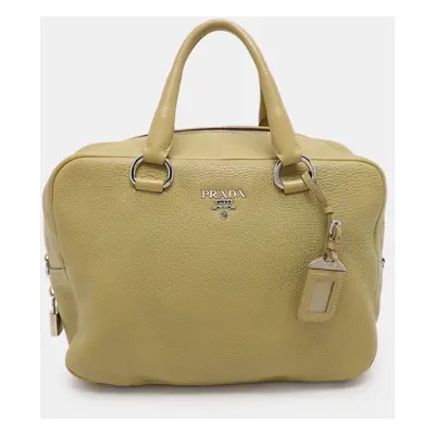 Prada Green Vitello Danio Leather Boston Bag